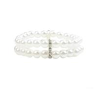 Bracelet multi-rangs avec perles blanches pour femme - Chaîne de main empilable élégante pour la plage, la danse, les fêtes - 41-50 cm (deux couches de perles)