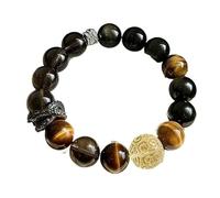 Bracelet naturel Panlong en obsidienne or, cristal de thé œil tigre jaune, améliore le courage, soutient la carrière, calme les émotions(13-14cm)