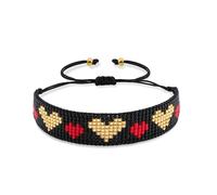 Bracelet Noir Pour Femme, Motif CœUr, Perles De Rocaille, Cadeau Surfeur, Bracelet BohèMe Ajustable Fait Main