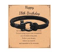 Bracelet noir pour garçon de 18 ans HSYWSH-Bracelet Anniversaire Garçon Cadeaux Pour Mon Fils De Maman Papa, Idées De Cadeaux de Noël our Ado Garçon 18 Ans ou Fils Cadeaux d'Inspiration Cadeaux (Noir)