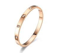 Bracelet NTRUXZP pour femme en acier inoxydable et oxyde de zirconium - Style simple - Largeur : 6 mm - Avec fermoir - Gravure or rose, Zircon