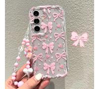 Bracelet nœud rose mignon asymétrique peint aux UV avec cœur rose, Coque de téléphone anti-chute à bord surélevé, Coque de téléphone ondulée, Coque transparente à texture crème compatible avec Apple, 