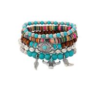 Bracelet occidental pour femme, bracelets extensibles à perles turquoises, vintage, empilables, tête de taureau, bottes de cowboy, bracelets à plumes, accessoires de bijoux ethniques occidentaux pour