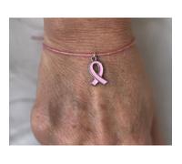 Bracelet octobre rose en Coton Rose fils d’or Coulissant pendentif acier ruban rose