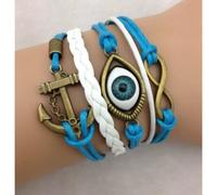 Bracelet - Oeil bleu - Ancre bateau - Lien infini - Bleu