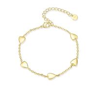 Bracelet Or pour Femme en Cœur, Bracelets Réglables Acier Inoxydable, Plaqué en Or 14 Carats, Bracelet d'Amitié Argent 925 Sterling, Petit Coeurs, Bijoux Cadeaux pour Femmes, Filles,17mm+5mm