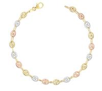 Bracelet Or Tricolore Maille Grain de Café - L'ATELIER D'AZUR - Femme - Longueur 19cm - Largeur des grains 5 mm