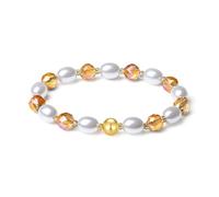 Bracelet original fait main pour femmes extensible 8MM cristaux colorés perles d'eau douce perle de culture plaqué or 18k bijoux bracelets pour dames (Ambre)