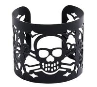 Bracelet Ouvert Vintage Noir Motif Crâne Halloween | Alliage Solide, Artisanat Fin, Ne S'Use Pas, pour Fêtes et Usage Quotidien