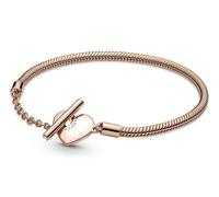 Pandora Bracelet Moments maille serpent cœur, métal plaqué or rose 14 carats, fermoir en T, 19