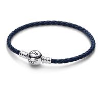 PANDORA Bracelet pour femme en cuir bleu foncé 592790C01, 20,5 centimetri, Argent sterling Cuir, Pas de gemme