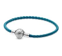 Bracelet PANDORA en Cuir Tresse Turquoise Fermoir Coquillage Pandora Moments