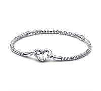 Pandora Moments Bracelet maille cloutée en argent sterling avec fermoir cœur, 21