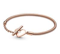 Pandora Bracelet Moments maille serpent cœur, métal plaqué or rose 14 carats, fermoir en T, 19