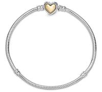 Bracelet PANDORA Maille Serpent Fermoir Cœur Doré Arrondi Bicolore