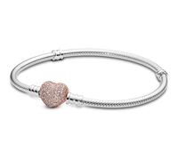 Pandora Bracelet Icons maille serpent en argent, fermoir cœur plaqué or rose 14 carats, zircones, 17