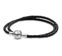 Bracelet - Pandora - Moments Double - Cuir Tressé Noir - Argent 925 - Taille 238 cm