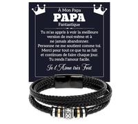 Bracelet Papa en Cuir Tressé et Acier Inox Poli de Très Haute Qualité Cadeau pour lui Fête des Pères Noël Pères - Coffret avec DÉDICACE inclus (Bracelet Papa Cuir Tressé)