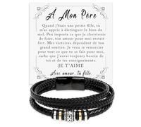 Bracelet Papa en Cuir Tressé et Acier Inox Poli de Très Haute Qualité Cadeau pour lui Fête des Pères Noël Pères - Coffret avec DÉDICACE inclus (Bracelet Papa Cuir Tressé 4)