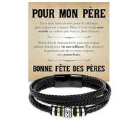 Bracelet Papa en Cuir Tressé et Acier Inox Poli de Très Haute Qualité Cadeau pour lui Fête des Pères Noël Pères - Coffret avec DÉDICACE inclus (Bracelet Papa Cuir Tressé 5)