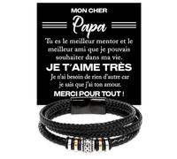 Bracelet Papa en Cuir Tressé et Acier Inox Poli de Très Haute Qualité Cadeau pour lui Fête des Pères Noël Pères - Coffret avec DÉDICACE inclus (Bracelet Papa Cuir Tressé 3)