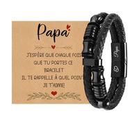 Bracelet Papa Idée Cadeau Papa Fete des Peres - Bracelet Cuir Homme Fermoir Magnétique Acier Inoxydable Coffret Cadeau Homme Papa Grand Pere Anniversaire Noel