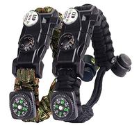Bracelet Paracorde Survie pour Homme Femme, Militaire Paracord Bracelet Kit avec Flint + Boussole + Thermomètre + Sifflet + Lumière LED pour Extérieur, Randonneur, Baroudeur, Explorateurs
