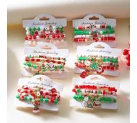 Bracelet Pendentif Père Noël et Elk avec perles d'argile polymère et perles d'imitation tricotées à la main pour un look unique, léger pour un usage quotidien (D)