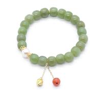 Bracelet, Pendentif porte-bonheur en perle d'eau douce, orné d'un lotus doré gravé, talisman de longévité et prospérité, méditation(Silver)