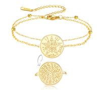 Bracelet pentagramme Tetragrammaton YHVH YHWH Jéhovah Bracelet double face Yeshua Prière bénie Bible hébraïque 72 noms de Dieu Amulette Wicca Bijou cadeau pour juifs et chrétiens (or en couches)