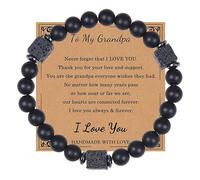 Bracelet Perle Femme À mon père oncle amour -père fiancé cadeaux bracelet en de noire avec carte pour hommes adolescents (L, One Size)