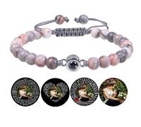 Bracelet perlé personnalisé avec photo à l'intérieur Bracelet de projection de photo en cristal Agate noire Turquoise blanche Bracelets pour petit ami Anniversaire de mariage Bijoux pour couples