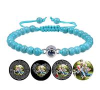 Bracelet perlé personnalisé avec photo à l'intérieur Bracelet de projection de photo en cristal Agate noire Turquoise blanche Bracelets pour petit ami anniversaire de couple Bijoux pour petit ami