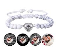 Bracelet perlé personnalisé avec photo à l'intérieur Bracelet projection photos en cristal Agate noire Turquoise blanche Bracelets pour petits amis et jeunes filles Bijoux d'anniversaire pour couples