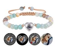 Bracelet perlé personnalisé en forme de coeur avec photo à l'intérieur Bracelets photo en pierre naturelle pour filles Femmes Anniversaire de la Saint Valentin Cadeaux d'une journée spéciale
