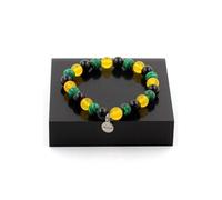 Bracelet composé d'agate jaune + malachite + perles d'agate noire, 8 mm
