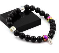 Bracelet perles d'agate noire + quartz titane + hématite multicolore 8 mm