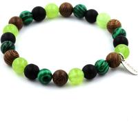 Bracelet perles de péridot + malachite + onyx noir mat + bois 8 mm