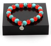 Bracelet perles de turquoise + calcédoine rouge 8 mm