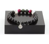 Bracelet perles d'émeraude de Zambie + sélénite du Maroc + œil de tigre fuchsia + agate noire 8 mm