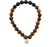 Bracelet perles en bois + tourmaline Schörl du Brésil 8 mm