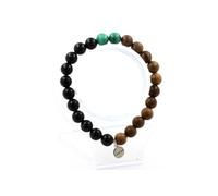 Bracelet de perles de malachite du Congo + agate noire + bois 8 mm