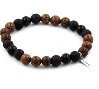 Bracelet perles noires d'obsidienne + onyx noir mat + lave + bois 8 mm
