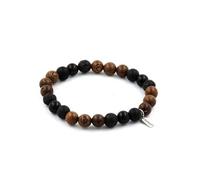 Bracelet perles noires d'obsidienne + onyx noir mat + lave + bois 8 mm