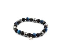 Bracelet perles œil de tigre bleu clair + hématite + agate noire 8 mm