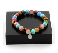 Bracelet Perles Oeil de Tigre + Tourmaline multicolore + Tourmaline melon d'eau + Turquoise 8 mm