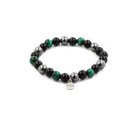 Bracelet vert en perles d'oeil de tigre + hématite + agate noire 8 mm