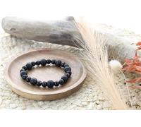 Bracelet perles onyx & bois teinté noir