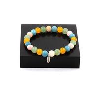 Opale rose + aigue-marine + agate jaune + péridot Bracelet de perles 8 mm
