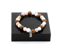 Bracelet composé de perles d'opale rose + howlite + bois 8 mm